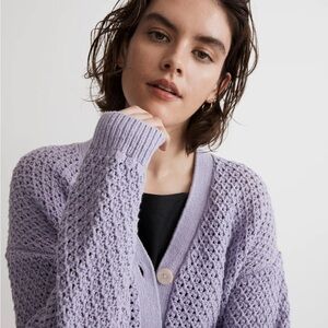 Madewell Open-Stitch Crop Cardigan Sweater - Heather Dusty Lavender - Size M